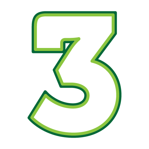 The image features a large, stylized number three in a gradient of green shades with an outlined, bold design against a plain background.