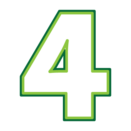 The image displays a large green outline of the number four on a white background, with no visible landmarks or people.