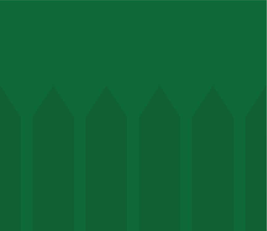 A stylized abstract design features green, picket fence posts