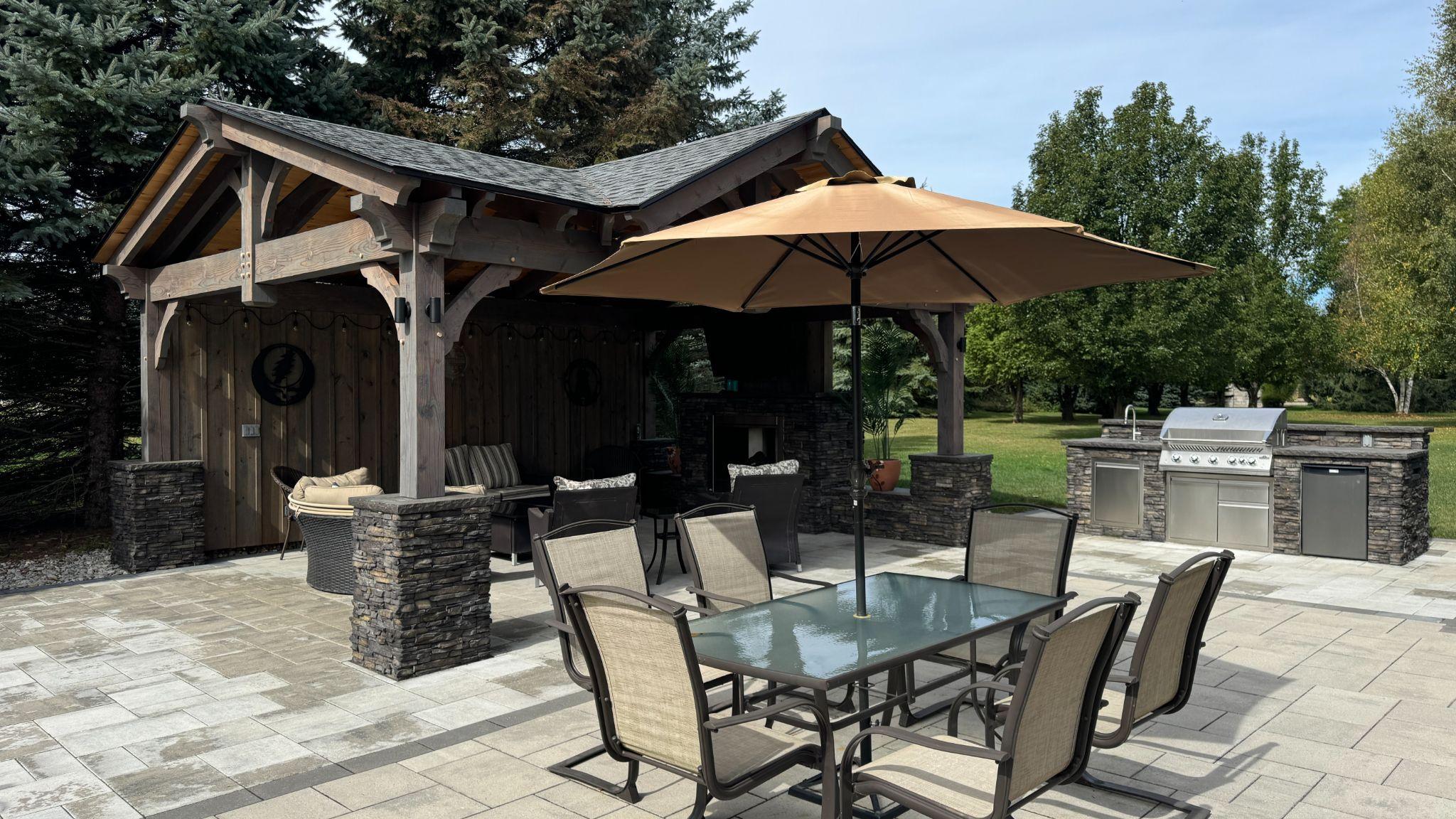 Outdoor kitchen and covered patio pavilion